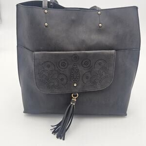 Vegan Suede Gray Bohemian Tote Bag DEHP Tassle Western Chic Rustic Whimsygoth